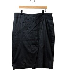DStudio Skirt Womens 12 Black Cotton Stretch Pencil Geometric Smocked Goth Fall